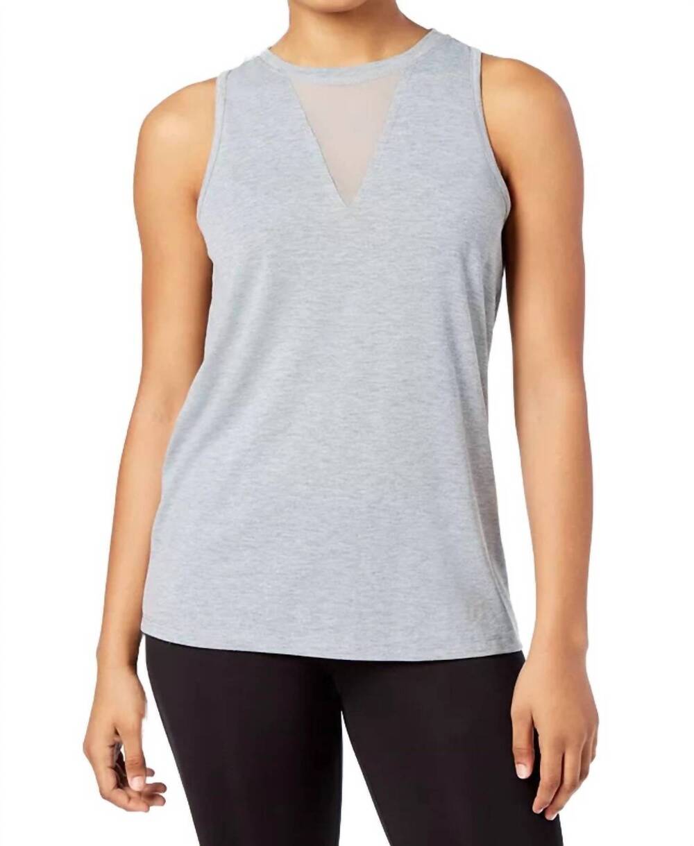 NEW MATERIAL GIRL active mesh inset tank top in heather platinum